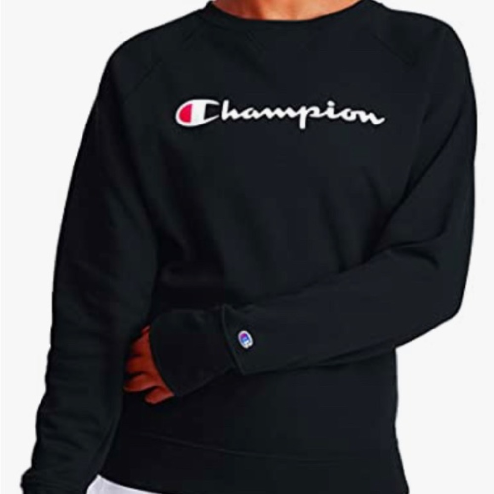 Champion Power Blend Logo Boyfriend Crew Neck Sweatshirt
